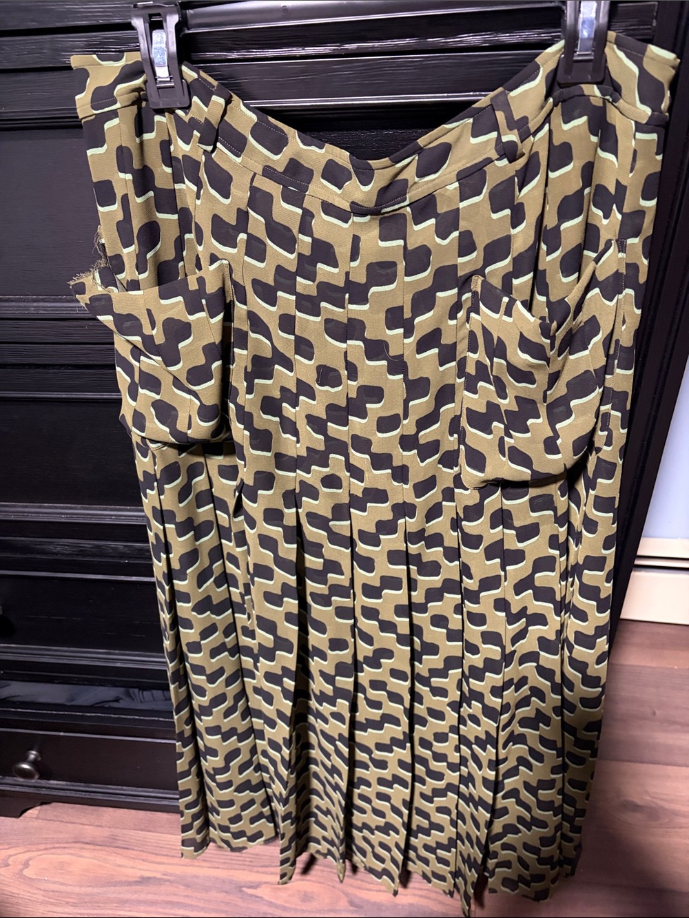 kate spade Olive and Black Geometric Midi Dress